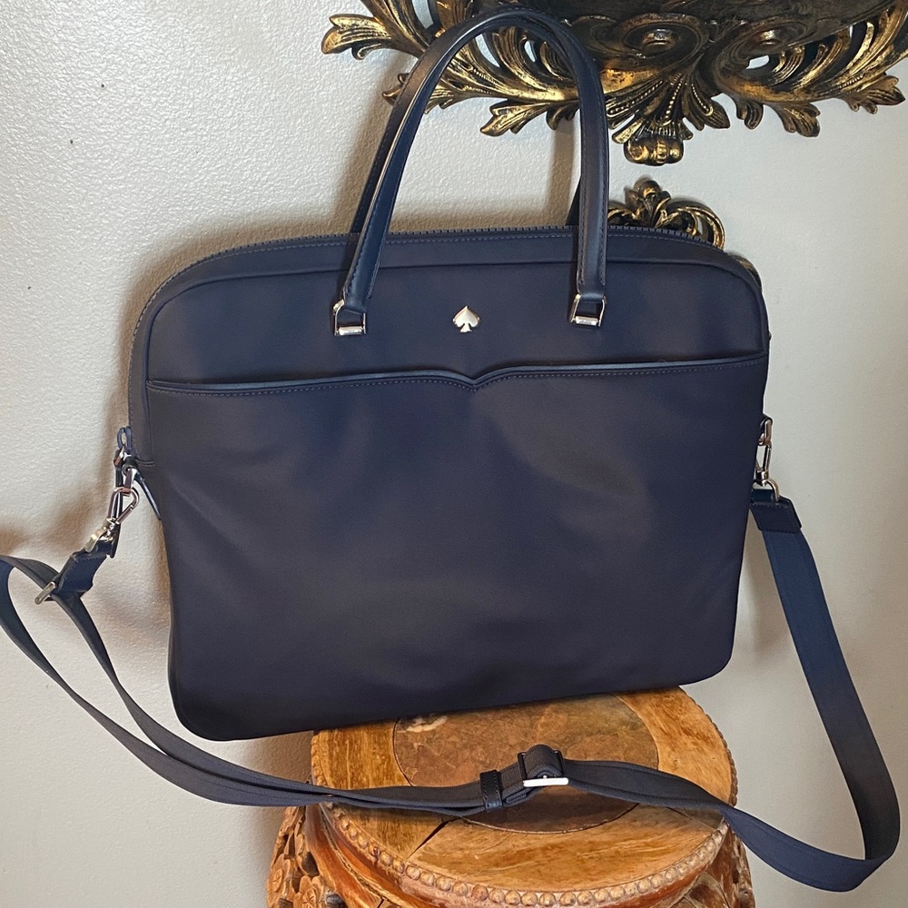 💙♠️KATE SPADE NEW YORK Jae Dark Navy Blue Nylon Laptop Shoulder Bag 💙